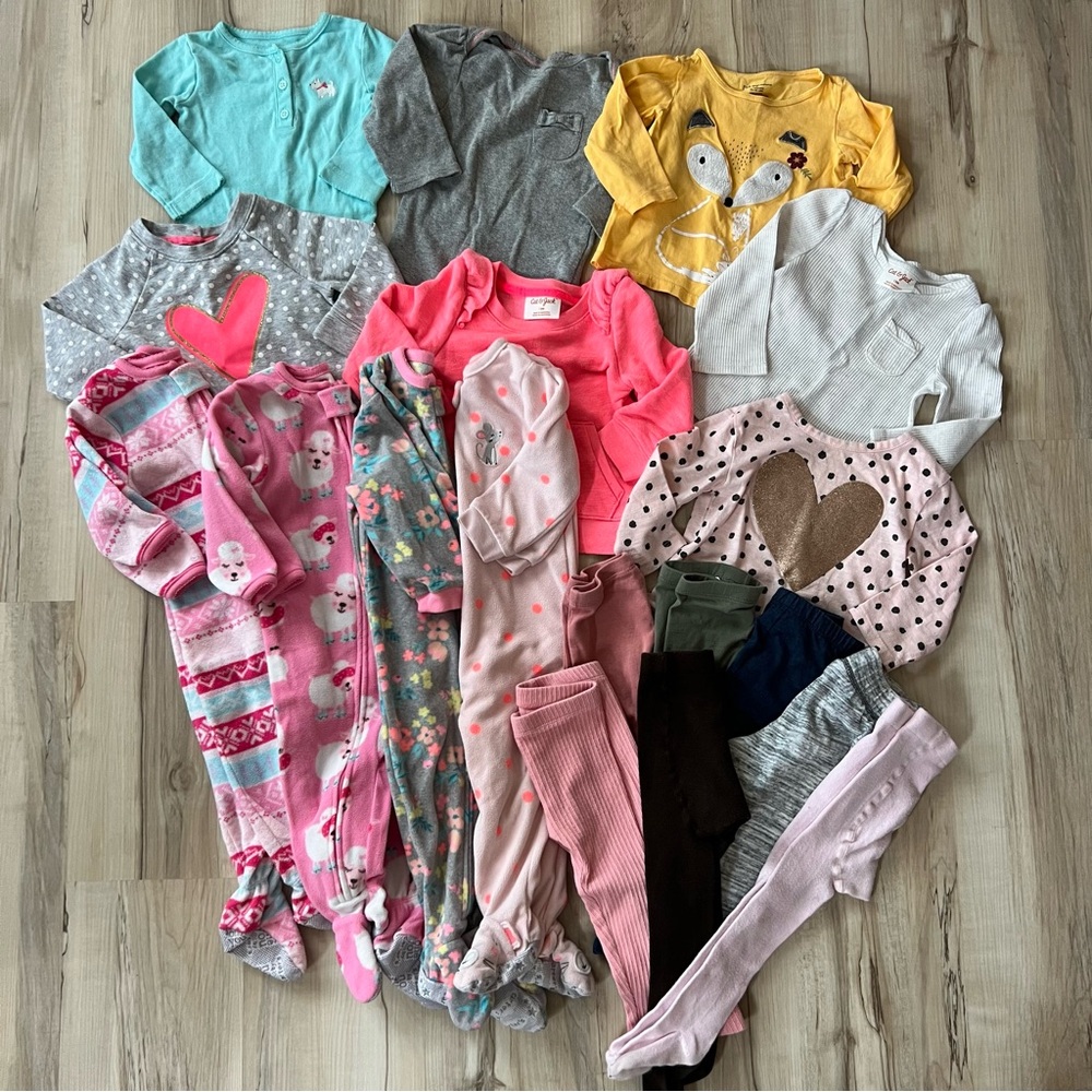 18 pc Lot of Spring Fall Winter 12 Month Baby Girl Clothes Sleeper Outfit Pants
